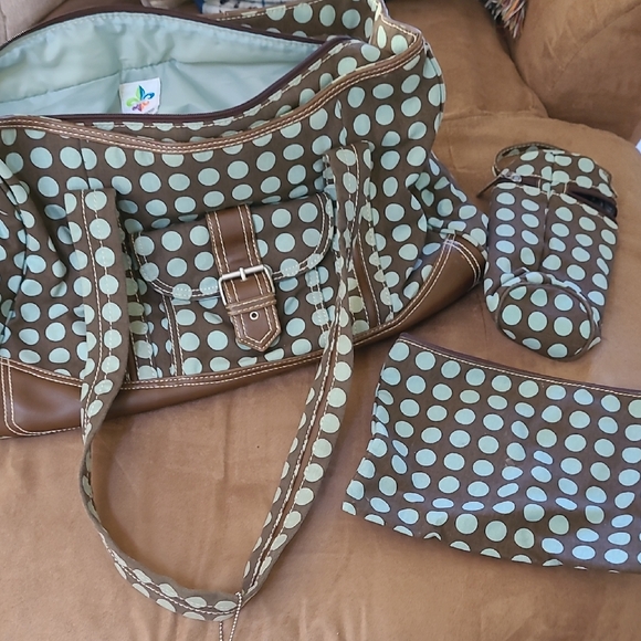 Chic Brown and Blue Polka Dot Baby Bag Set - Picture 1 of 6